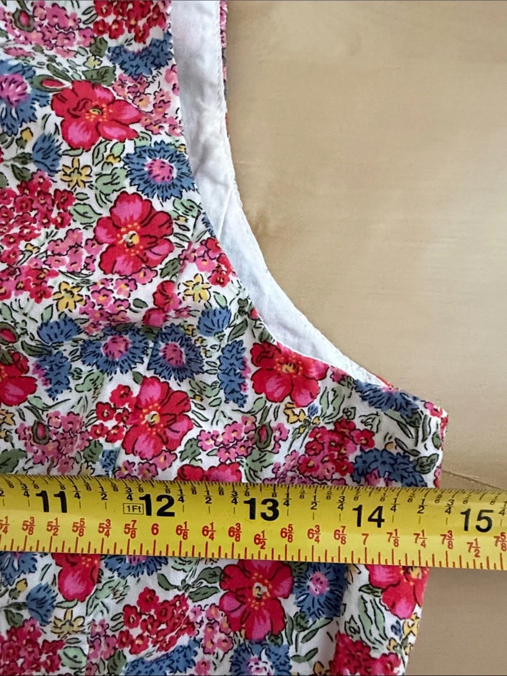 Ralph Lauren Girls Red & Blue ditsy Floral Cotton Dress sleeveless pockets 12